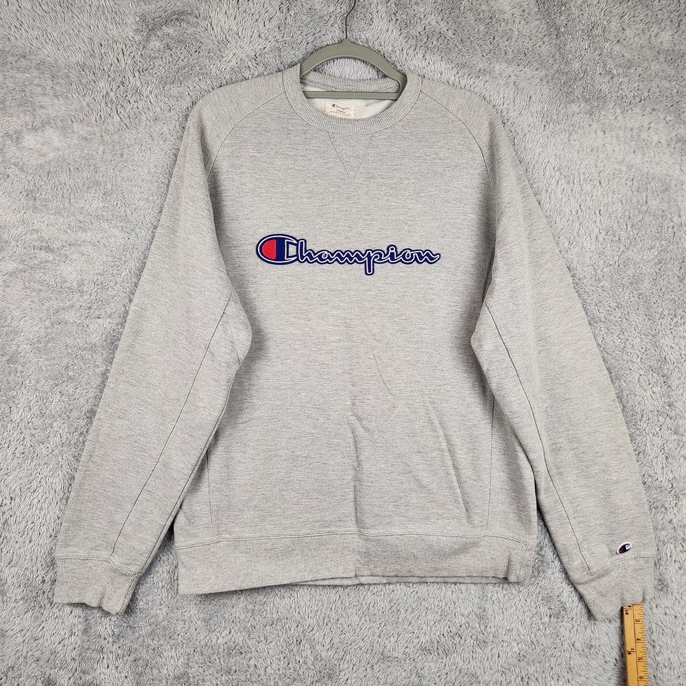 Champion Sweatshirt Mens XL Gray Embroidered Big Logo Crewneck Fleece Pullover